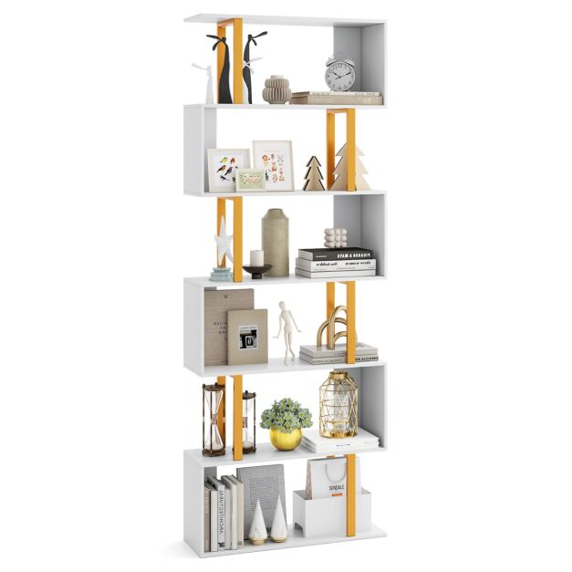 5/6-Tier Geometric Bookcase with Metal Frame and Anti-tipping Kits-6-Tier