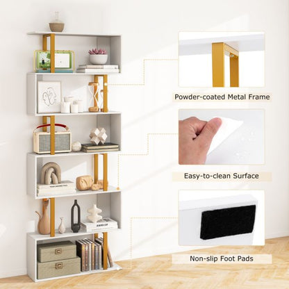 5/6-Tier Geometric Bookcase with Metal Frame and Anti-tipping Kits-6-Tier