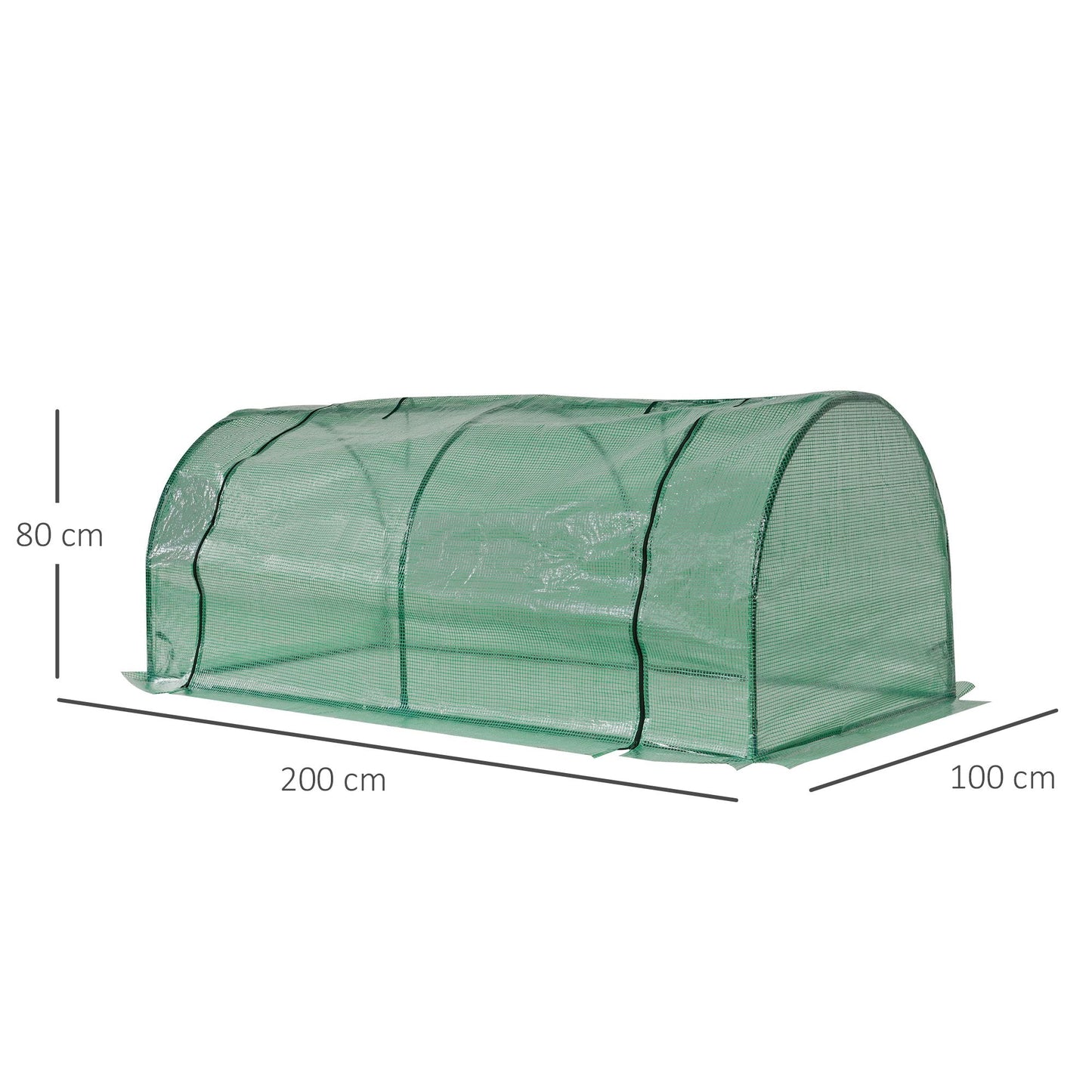 Outsunny Tunnel Greenhouse Green Grow House للحديقة الخارجية، إطار فولاذي، غطاء من البولي إيثيلين، أخضر، 200 × 100 × 80 سم