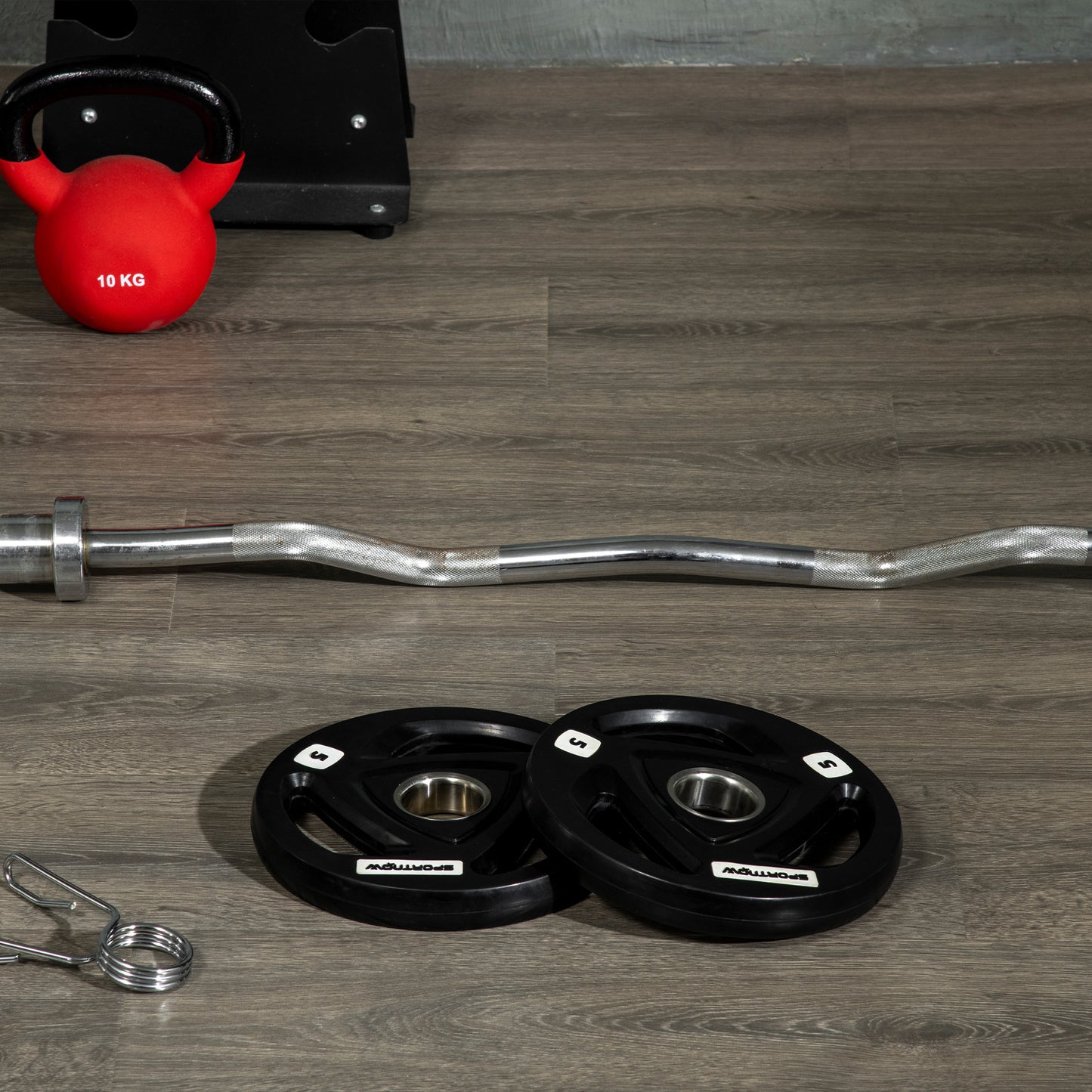 SPORTNOW 2 x 5 kg ciężarki, zestaw sztangi z uchwytem Tri-Grip powlekanej gumą z otworami 2" 5 cm, do domu, na siłownię, do podnoszenia ciężarów i treningu siłowego