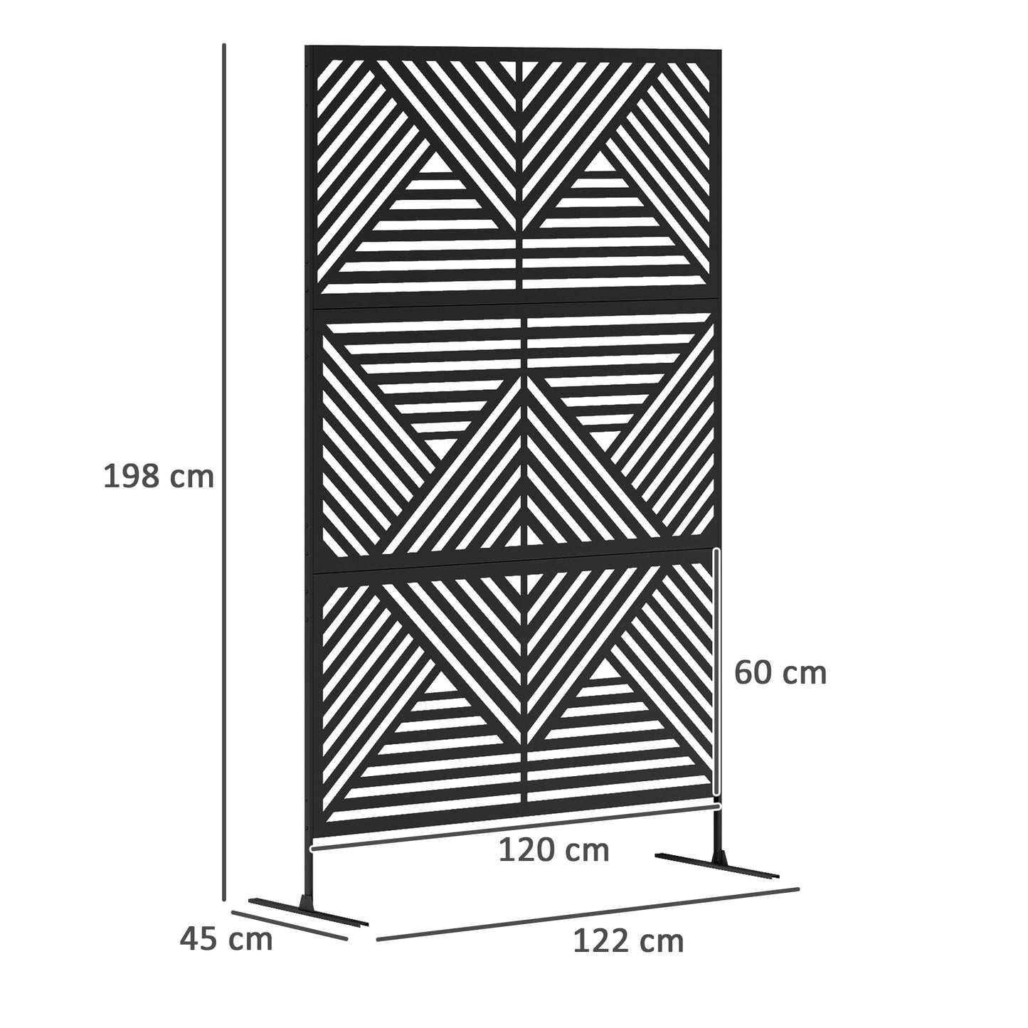 Dekoracyjny ekran prywatności Outsunny do ogrodu ze stojakiem, wolnostojący metalowy panel zewnętrzny o długości 6,5 stopy, dekoracyjny panel prywatności ze śrubami rozporowymi do basenu ogrodowego i jacuzzi, w stylu rombu, czarny