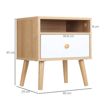 HOMCOM Bedside Table, Bedside Cabinet with Drawer and Shelf, Modern Nightstand, End Table for Living Room, Bedroom, Natural