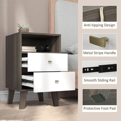 HOMCOM Industrial-Scandinavian Mix Bedside Table, with Drawers and Shelf