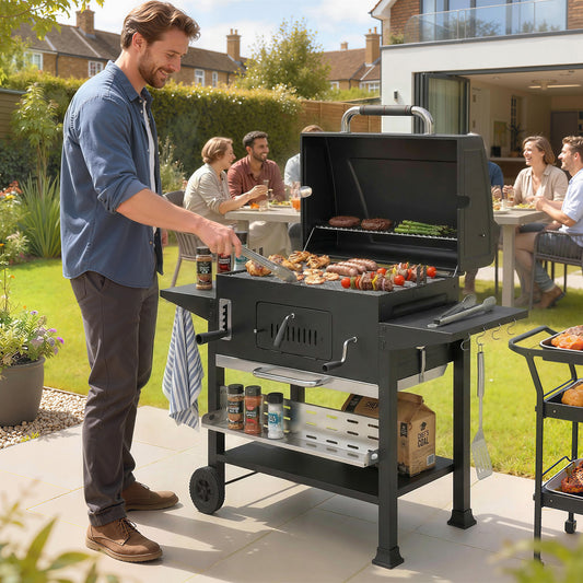 Outsunny Charcoal BBQ Grill Smoker with Electric Rotisserie Kit in Black, image 2