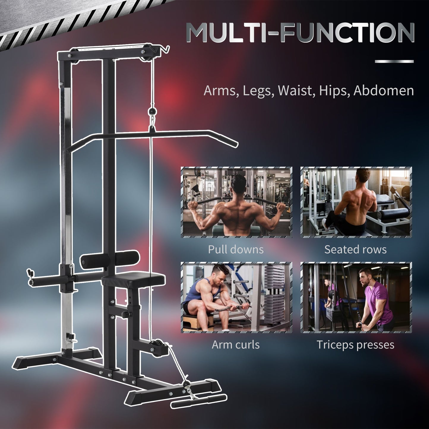 Power Tower Adjustable Pulldown Machine, Dip Station Stand Weighted Ab Crunches Workout Abdominal Exercise For Home Gym Tower Body Building