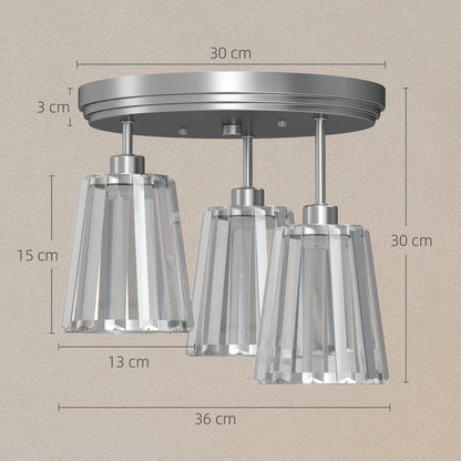 HOMCOM 3-Light Crystal Glass Ceiling Light, 40W, 3 E27 Sockets, Dual Mounting, Bulb Not Included, Silver
