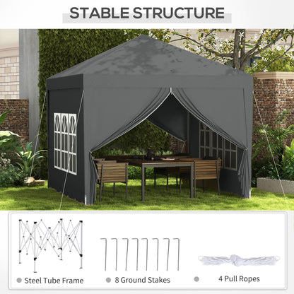 Outsunny 3 x 3 m Pop Up Gazebo Party Tent Canopy Wedding Camping Marquee z torbą transportową i 2 oknami, szary
