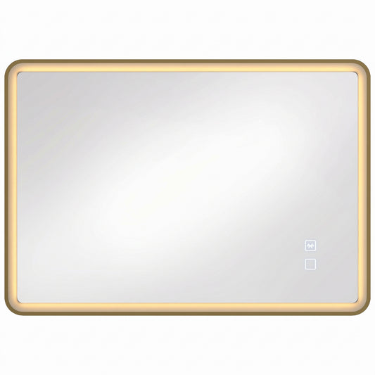 HOMCOM Bathroom Mirror with LED Lights, 100x70cm Rectangle Bathroom Mirror, Dimmable, Bluetooth, Anti-Fog, Gold Tone