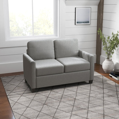 HOMCOM 2 Seater Sofa, Channel Tufted Modern Fabric Couch, Comfy Upholstered Loveseat with Spring Cushion, Back Pillow, for Living Room, Bedroom, Office, Light Grey