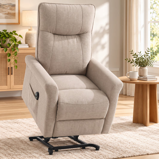 HOMCOM Power Lift Chair, Chenille Rise and Recliner Armchair with Pocket Spring, Footrest, Remote for Living Room, Light Brown