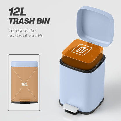 HOMCOM 12L Modern Boxy Metal Home Kitchen Bin - Light Blue