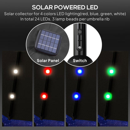 Outsunny â2.7m Garden Parasol Solar Outdoor Tilt Sun Umbrella Patio Sun Shade w/ 24 LED Light, Hand Crank and 8 Ribs, Black