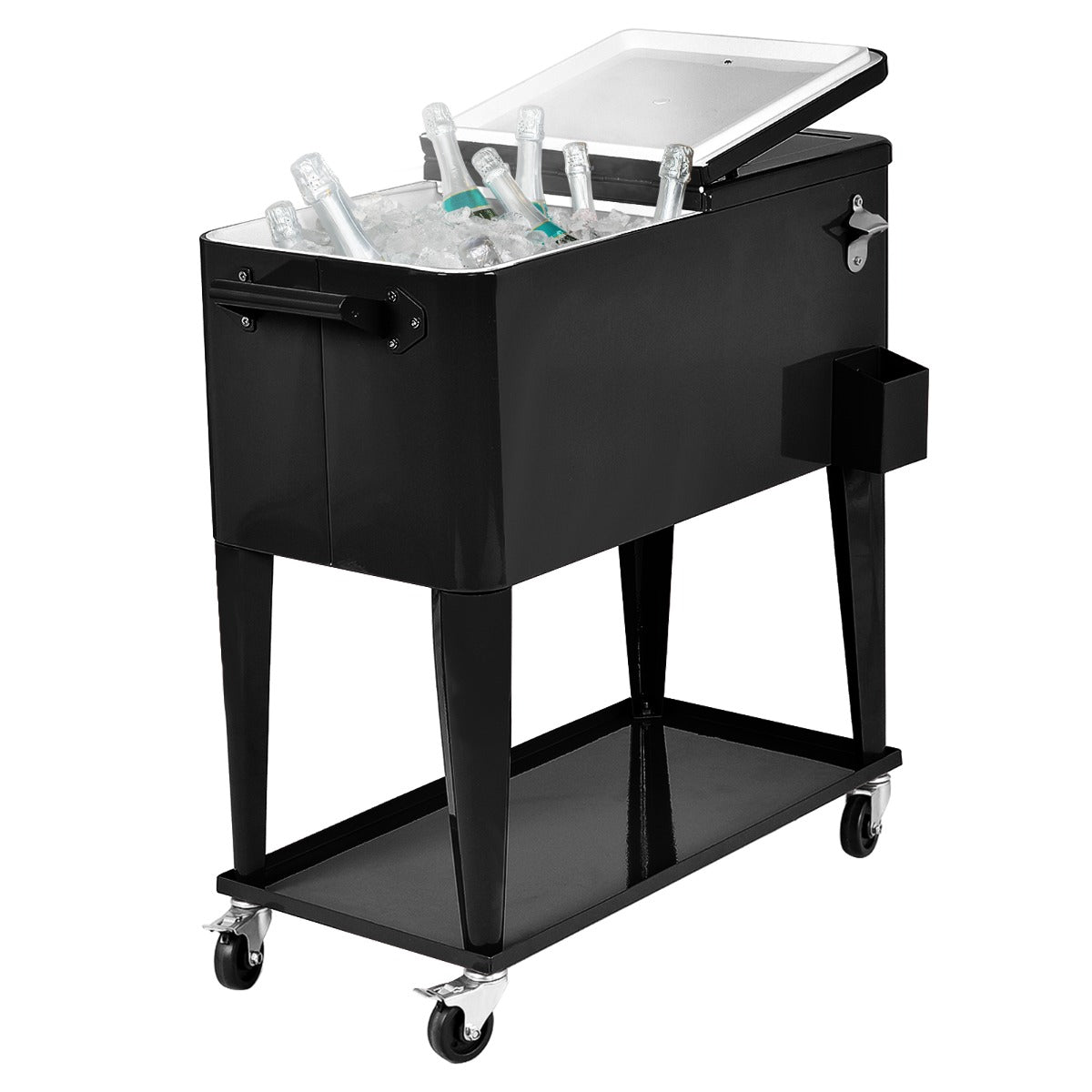 76 litre Outdoor Ice Chest Cooler Trolley-Black