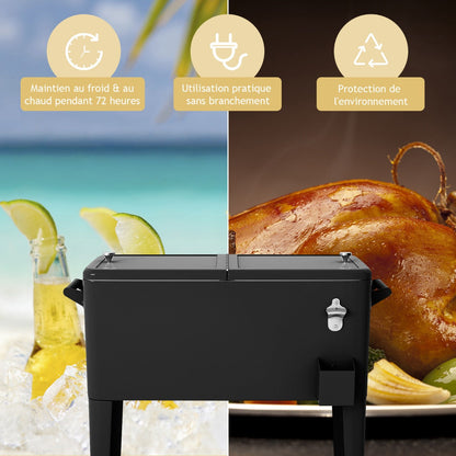 76 litre Outdoor Ice Chest Cooler Trolley-Black