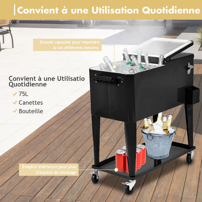 76 litre Outdoor Ice Chest Cooler Trolley-Black