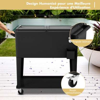 76 litre Outdoor Ice Chest Cooler Trolley-Black
