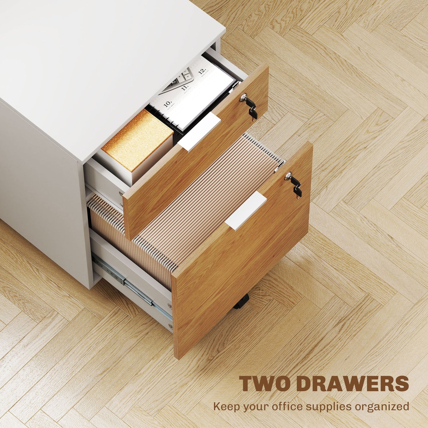 HOMCOM Two-Drawer Lockable Filing Cabinet - Wood Effect