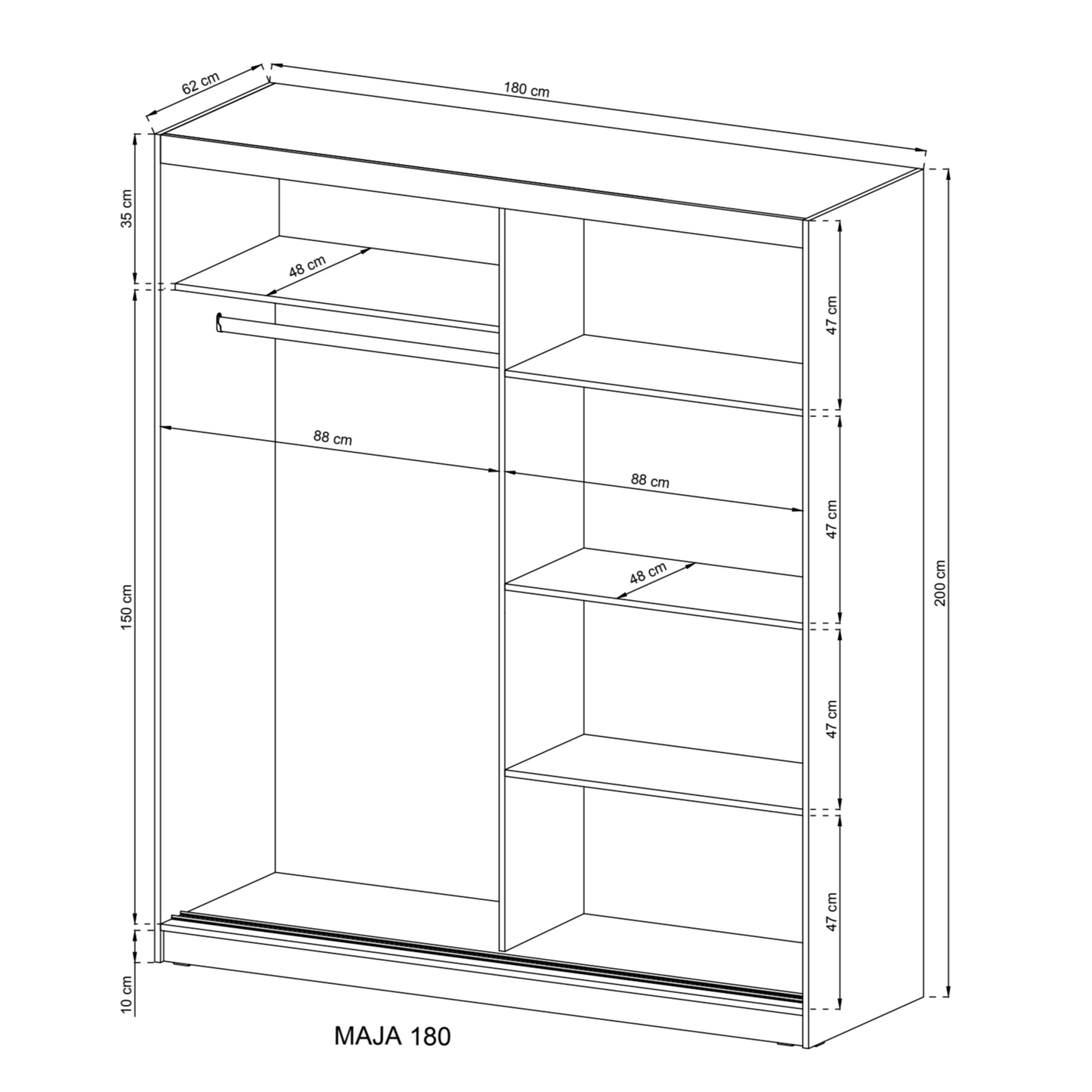 Maja VI Sliding Door Wardrobe 180cm