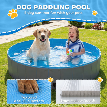 PawHut Foldable Dog Pool for Puppies and Ducks Dog Paddling Pool Bath Tub, Dark Grey, 160 x 30cm