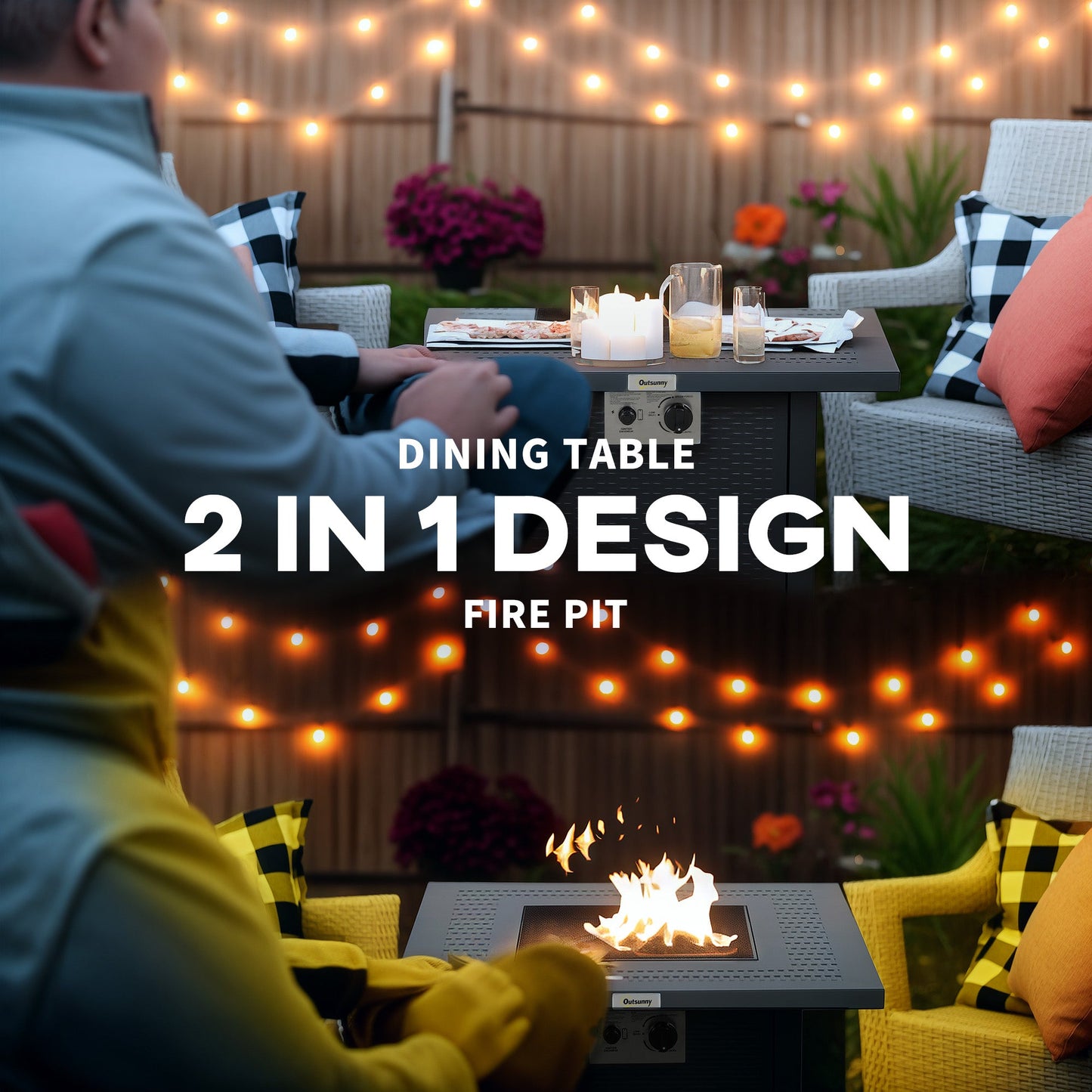 Outsunny 71 x 71cm 40000 BTU Gas Firepit Table - Black/Dark Grey