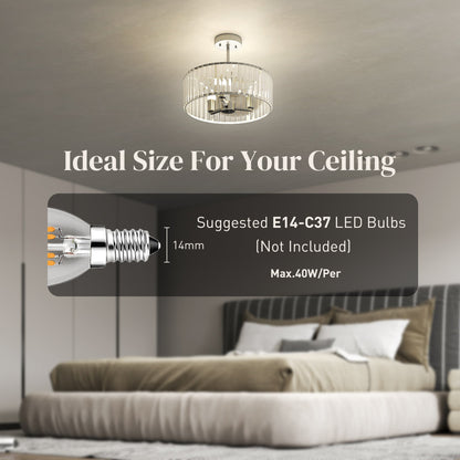 HOMCOM Crystal Ceiling Light Fixture, Semi Flush Mount Modern Crystal Chandelier Ceiling Light for Living Room, Bedroom, Hallway, Dining Room, E14 Base 3-Lights, Bulbs Not Included, Silver Tone