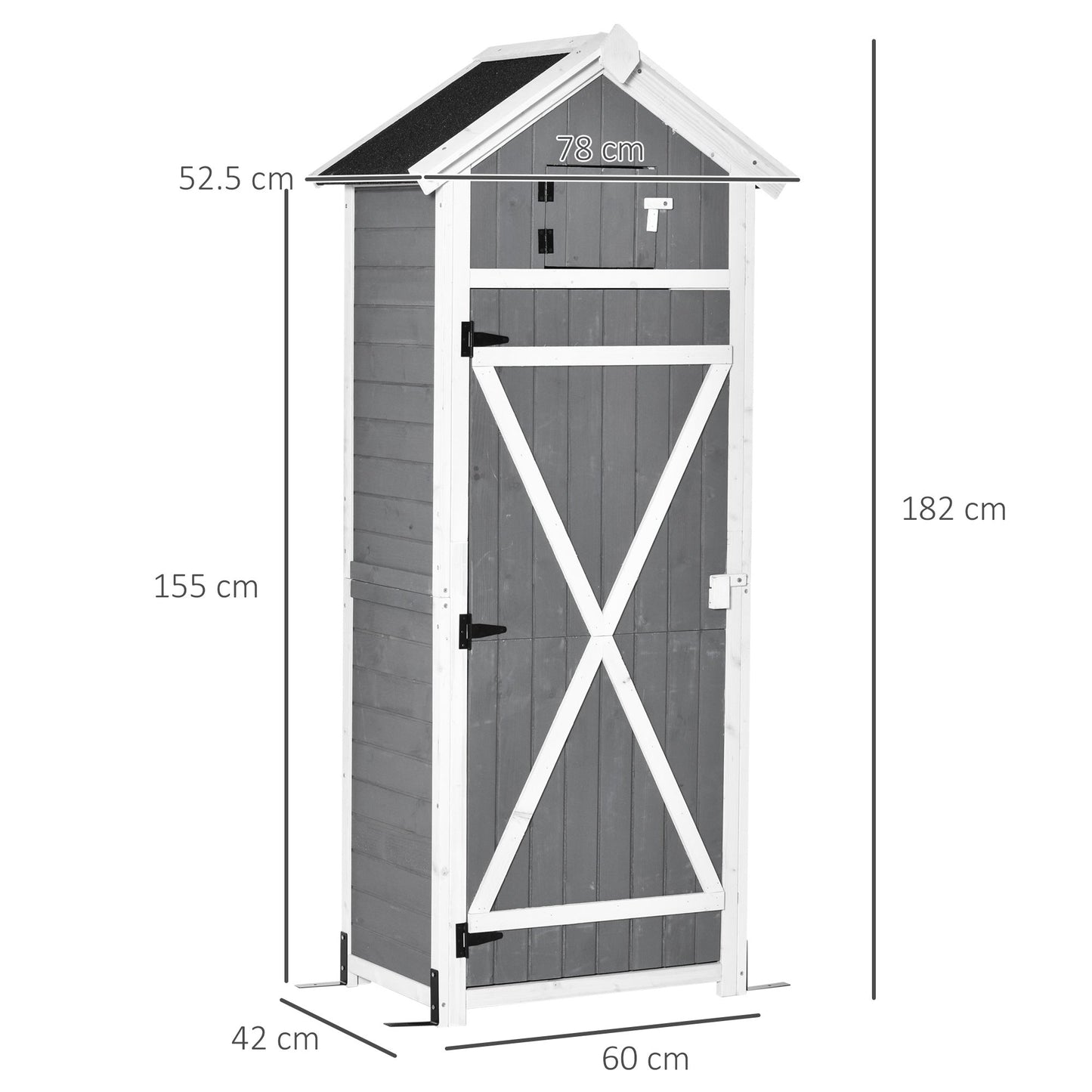 Outsunny Wooden Garden Storage Shed Multifunction Lockable Tool Cabinet Organizer w/ Workstation, 182 x 78 x 52.5 cm, Grey