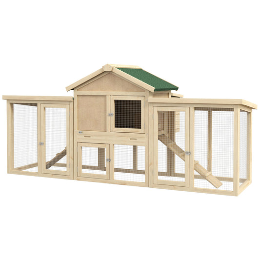 PawHut Large Chicken Coop with Run Backyard Hen House Poultry Coops Cages with Nesting Box Wooden 204 x 85 x 93cm