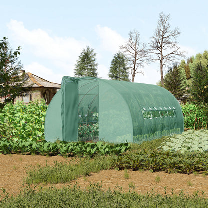 Outsunny Large Polytunnel Walk In Greenhouse, Plant Gardening Tunnel Green House with Metal Hinged Door, Galvanised Steel Frame & Mesh Windows, Green (3 x 6 m)