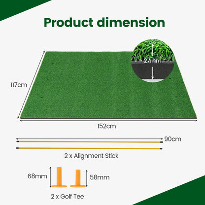 Artificial Turf Mat for Indoor and Outdoor Golf Practice Includes 2 Rubber Tees and 2 Alignment Sticks-27mm