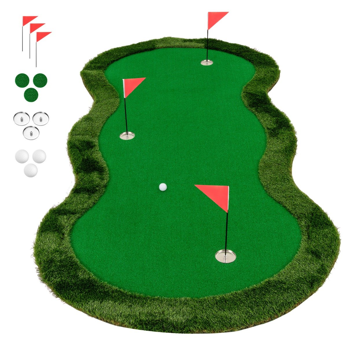 5 x 10 FT Professional Golf Practice Mat with 3 Holes and Golf Balls for Home