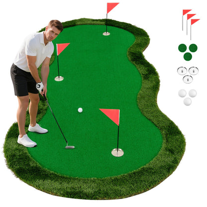 5 x 10 FT Professional Golf Practice Mat with 3 Holes and Golf Balls for Home