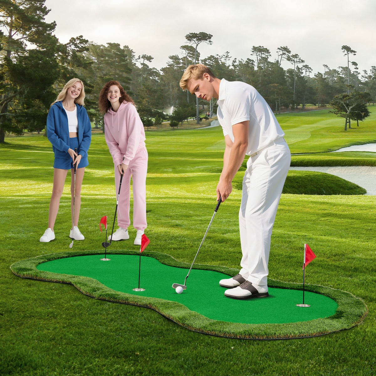 5 x 10 FT Professional Golf Practice Mat with 3 Holes and Golf Balls for Home