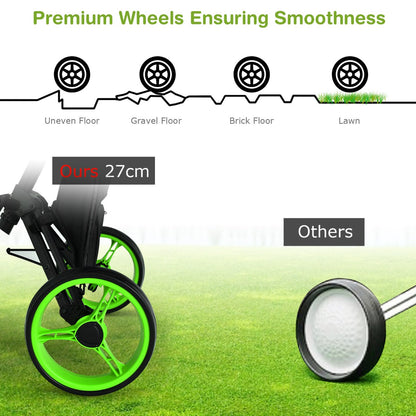 Golf Push Pull Cart with Storage Bag and Foot Brake-Green