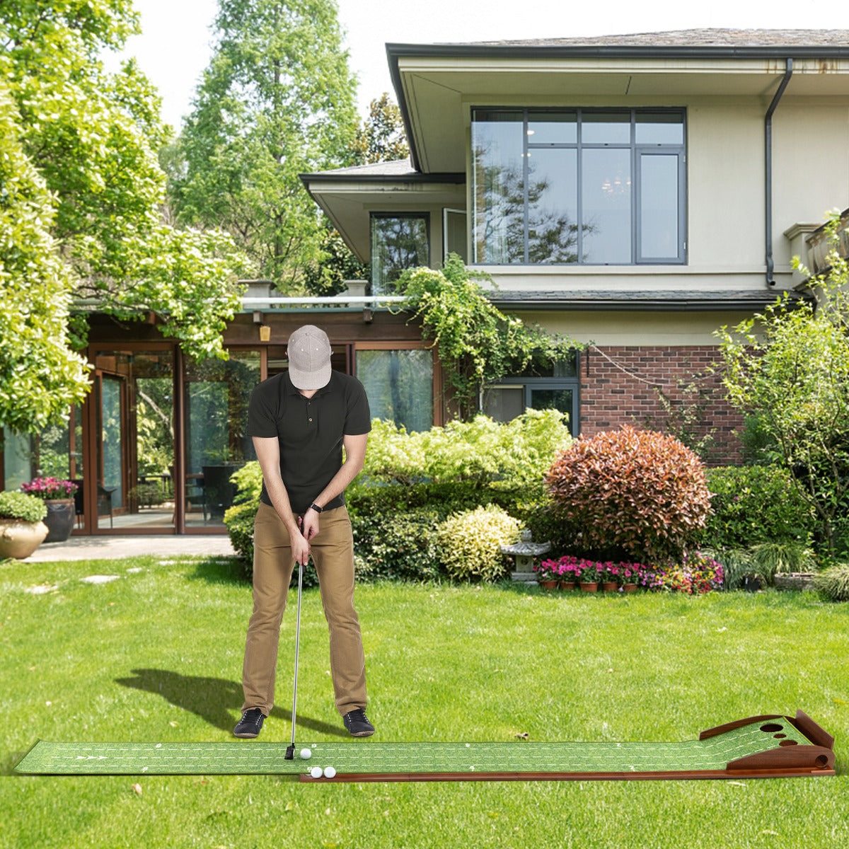 Golf Putting Practice Mat with Auto Ball Return for Home and Office-3 Holes