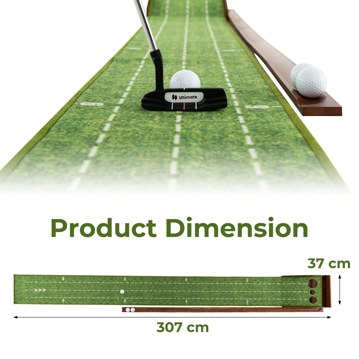 Golf Putting Practice Mat with Auto Ball Return for Home and Office-3 Holes