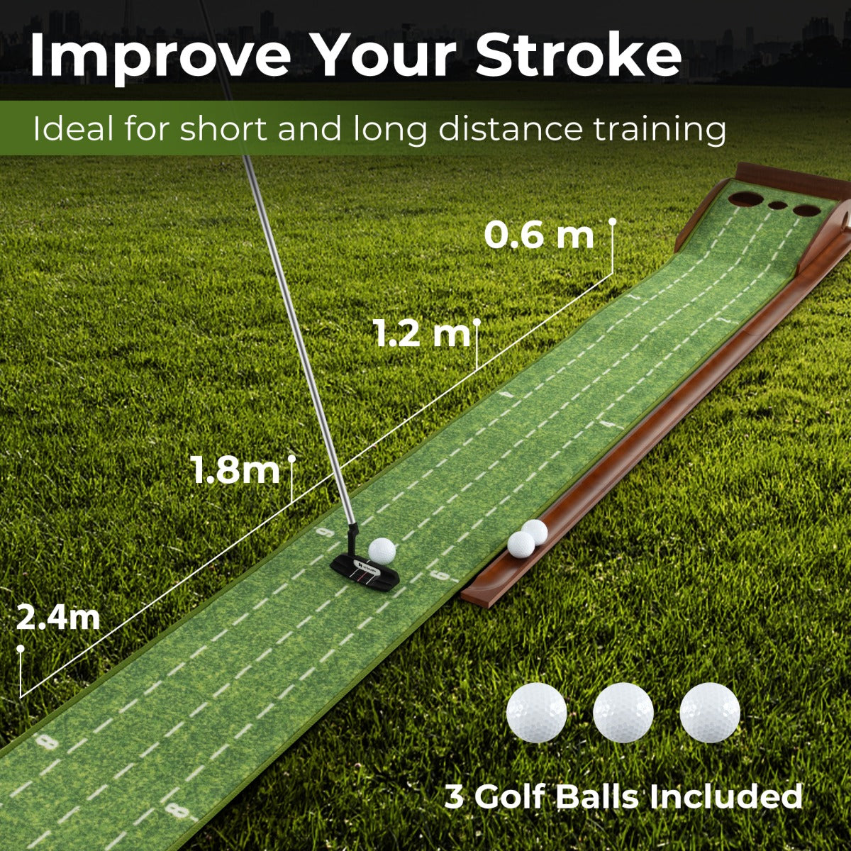 Golf Putting Practice Mat with Auto Ball Return for Home and Office-3 Holes