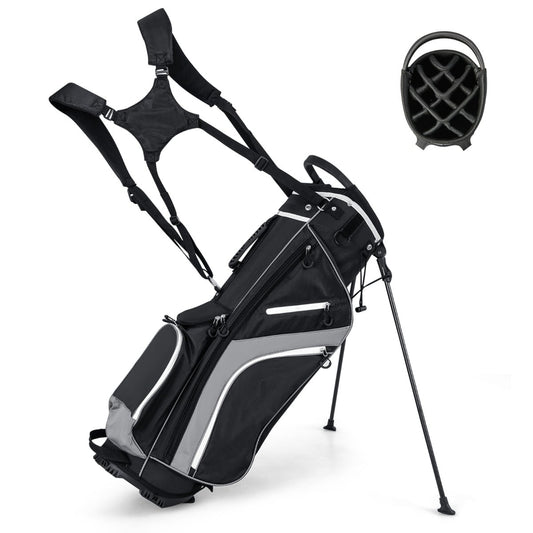 Golf Stand Bag wIth 14 Way Top Dividers 6 Pockets Cooler Bag Dual Strap and Rain Hood-Grey