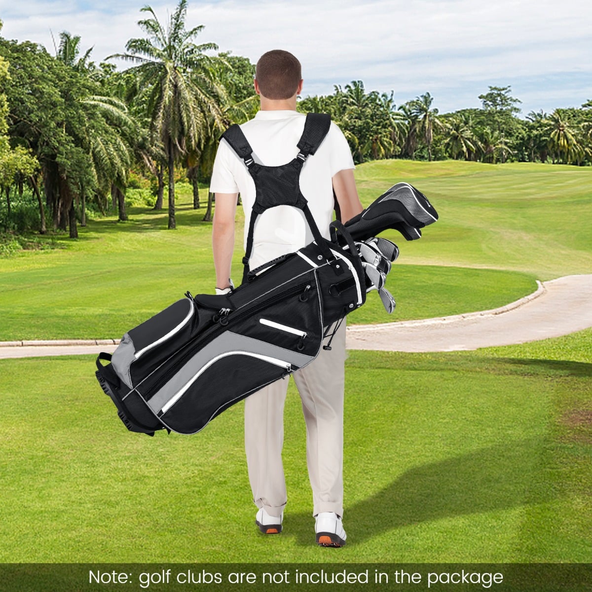 Golf Stand Bag wIth 14 Way Top Dividers 6 Pockets Cooler Bag Dual Strap and Rain Hood-Grey