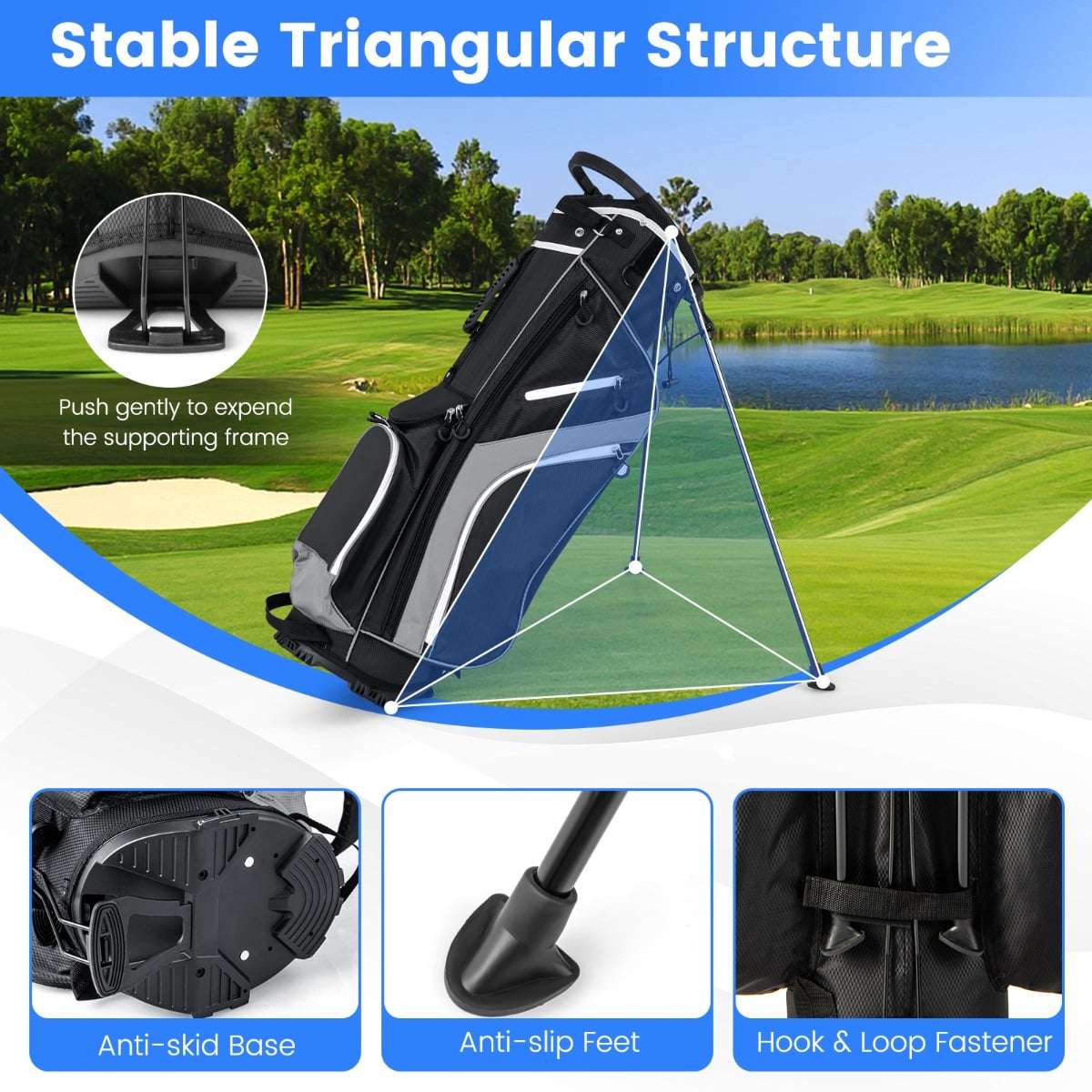 Golf Stand Bag wIth 14 Way Top Dividers 6 Pockets Cooler Bag Dual Strap and Rain Hood-Grey