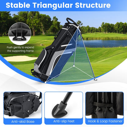 Golf Stand Bag wIth 14 Way Top Dividers 6 Pockets Cooler Bag Dual Strap and Rain Hood-Grey