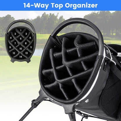 Golf Stand Bag wIth 14 Way Top Dividers 6 Pockets Cooler Bag Dual Strap and Rain Hood-Grey
