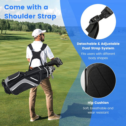 Golf Stand Bag wIth 14 Way Top Dividers 6 Pockets Cooler Bag Dual Strap and Rain Hood-Grey