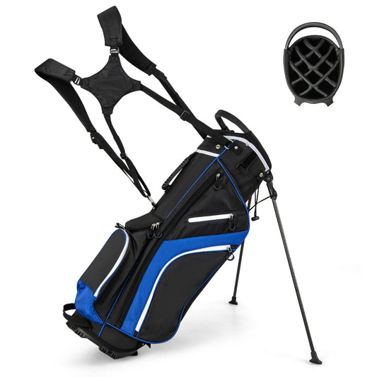 Golf Stand Bag wIth 14 Way Top Dividers 6 Pockets Cooler Bag Dual Strap and Rain Hood-Blue
