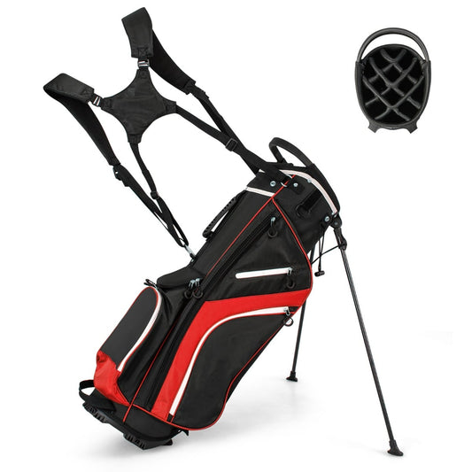 Golf Stand Bag wIth 14 Way Top Dividers 6 Pockets Cooler Bag Dual Strap and Rain Hood-Red