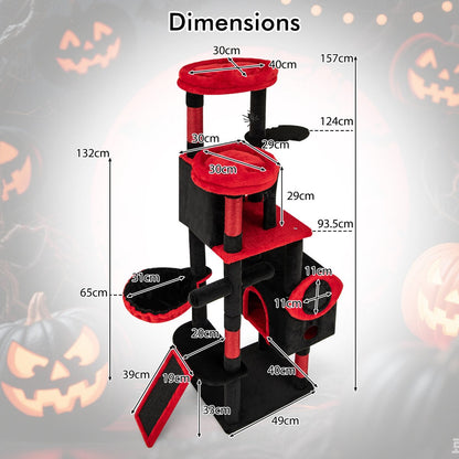Gothic Cat Tree for Indoor Cats with 2 Cat Condos and 2 Plush Perches-Red