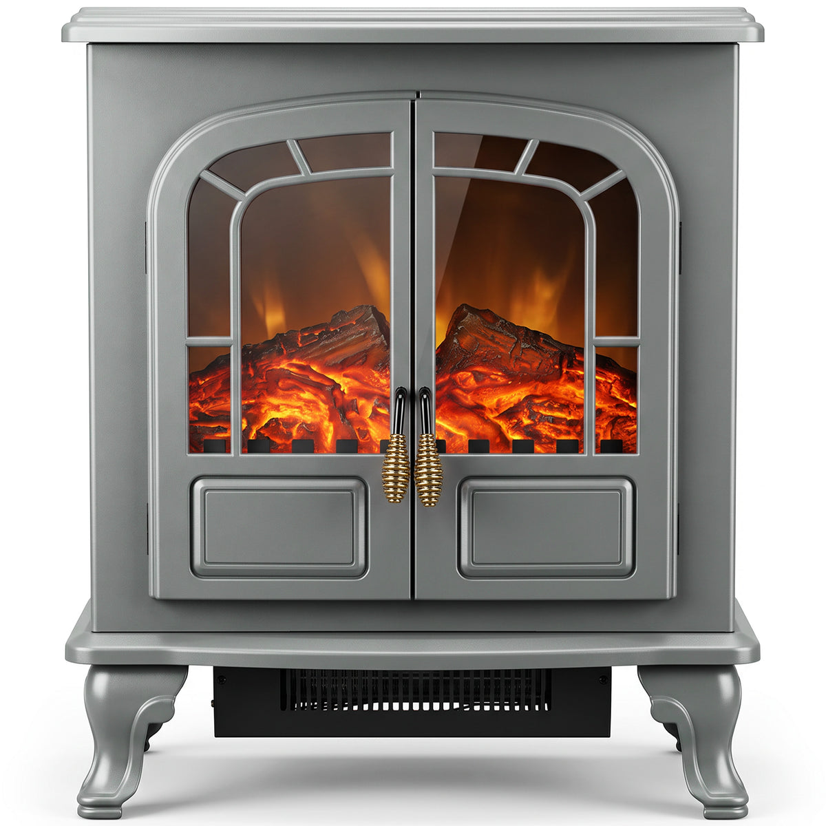 HOMCOM Freestanding Electric Fireplace Stove Heater with LED Fire Flame Effect Grey