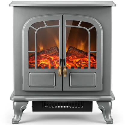HOMCOM Freestanding Electric Fireplace Stove Heater with LED Fire Flame Effect Grey