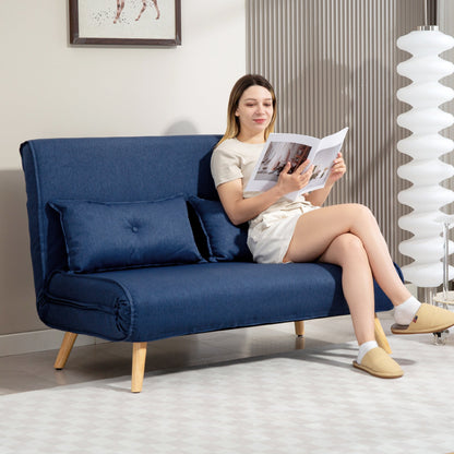 HOMCOM Two-Seater Linen-Look Sofa Bed - Dark Blue