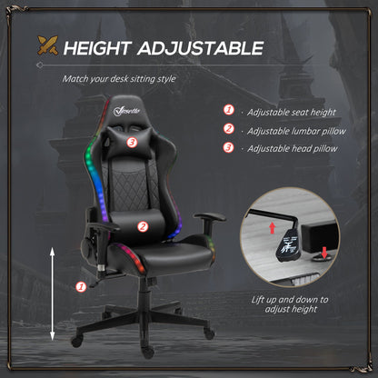 Vinsetto Gaming Chair with RGB LED Light, 2D Arm, Lumbar Support, Height Adjustable Swivel Office Computer Recliner, Racing Gamer Desk Chair for Home, Black