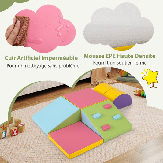 6 Pieces Foam Climbing Blocks with Hook and Loop Fasteners Activity Play Set for Climbing and Crawling Gift for 1 Year Old and Up Colorful